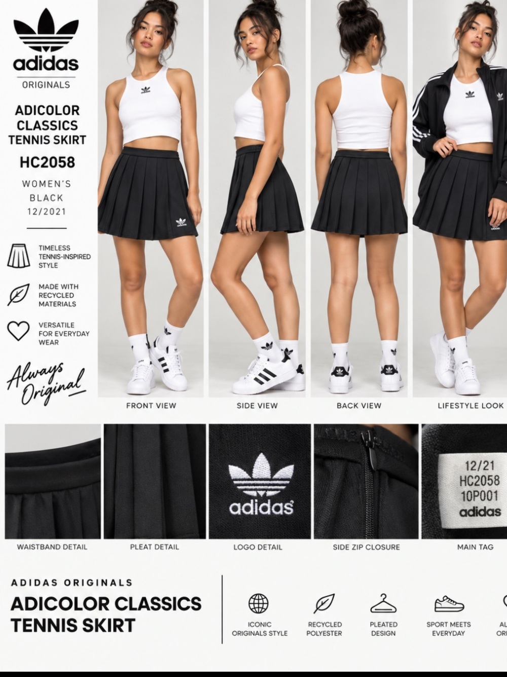 adidas Originals Black Pleated Tennis Skirt – Adicolor Classics